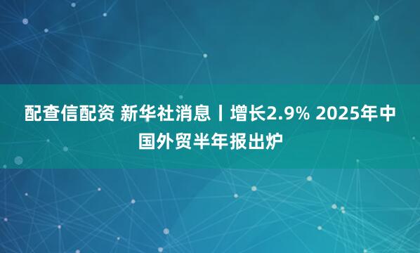 配查信配资 新华社消息丨增长2.9% 2025年中国外贸半年报出炉
